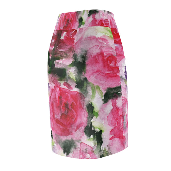 Happy Girl Pink Rose Women's Designer Pencil Skirt - Made in USA (Size XS-2XL)-Pencil Skirt-Heidi Kimura Art LLC
