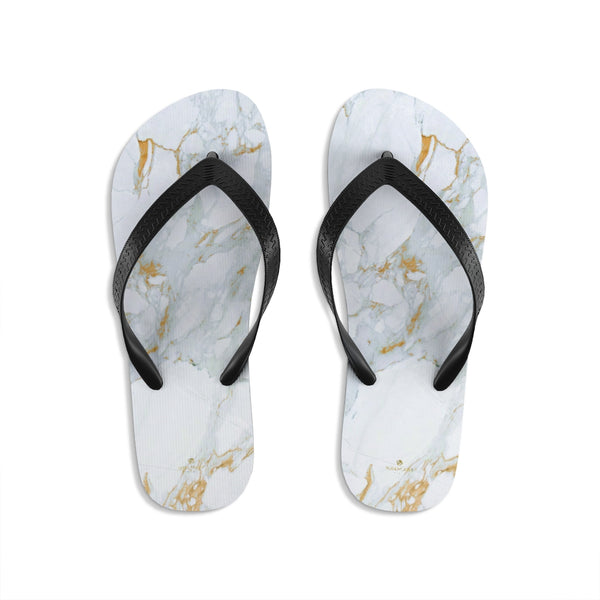 White Marble Print Unisex For Men or Women Designer Flip-Flops Sandals- Made in USA-Flip-Flops-Heidi Kimura Art LLC