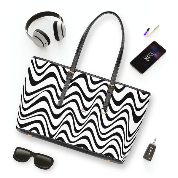 White Wavy Tote Bag, PU Leather Shoulder Hand Work Bag