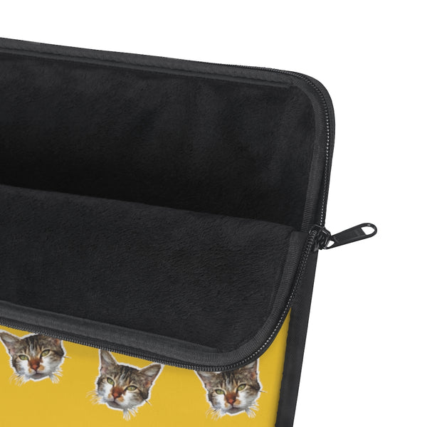 Bright Yellow Peanut Meow Cat Calico Print 12",13",15" Computer Bag Laptop Sleeve- Made in USA-Laptop Sleeve-Heidi Kimura Art LLC