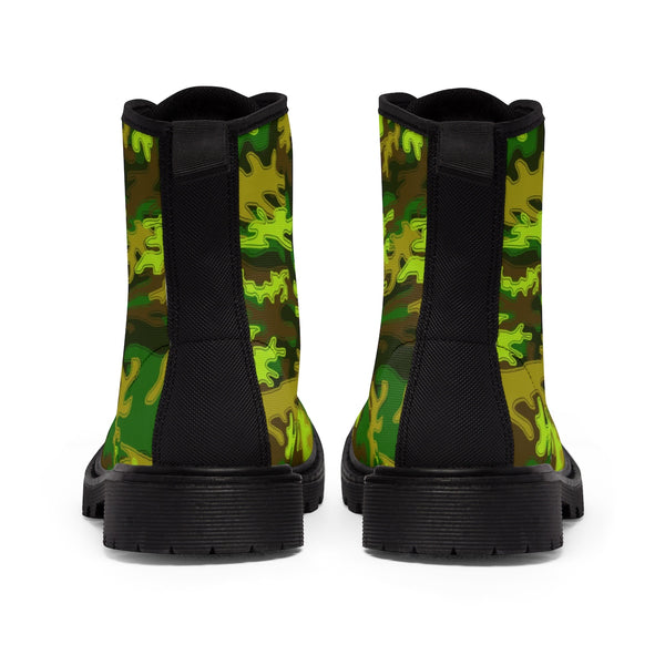 Bright Green Camouflage Military Army Print Men's Canvas Winter Laced Up Boots-Men's Boots-Heidi Kimura Art LLC