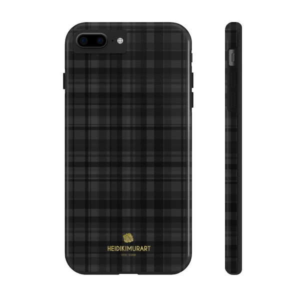 Black Plaid Print Phone Case, Tartan Print Case Mate Tough Phone Cases-Made in USA - Heidikimurart Limited 