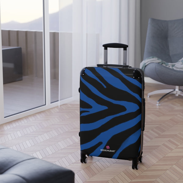 Blue Tiger Striped Print Suitcases, Animal Print Designer Suitcase Luggage (Small, Medium, Large)