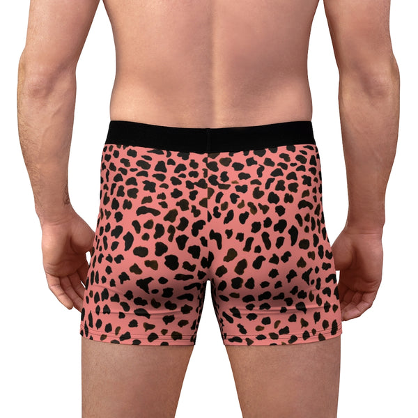Pink Cheetah Men's Underwear, Cheetah/ Leopard Spots Animal Print Fetish Print Designer Fashion Underwear For Sexy Gay Men, Men's Gay Fetish Party Erotic Boxer Briefs Elastic Underwear (US Size: XS-3XL)