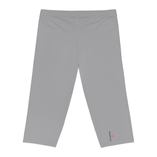 Ash Grey Women's Capri Leggings, Knee-Length Polyester Capris Tights-Made in USA (US Size: XS-2XL)