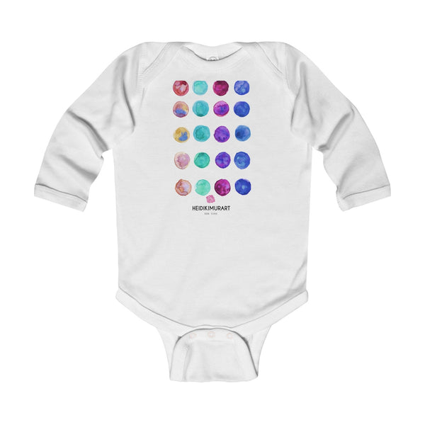 Polka Dots Watercolor Print Baby's Infant Long Sleeve Bodysuit - Made in UK-Kids clothes-White-12M-Heidi Kimura Art LLC