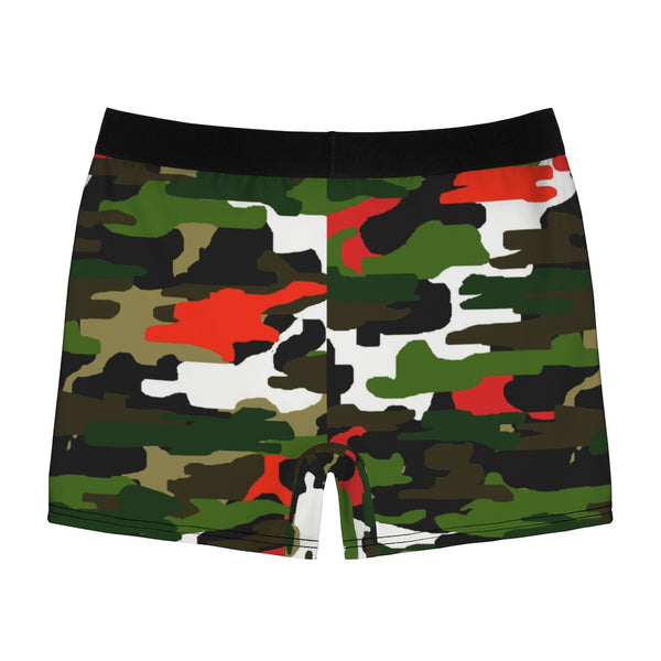 Green Red Camo Men's Boxers, Army Camouflaged Printed Modern Simple Essential Designer Best Underwear For Men, Best Underwear For Men Sexy Hot Men's Boxer Briefs Hipster Lightweight 2-sided Soft Fleece Lined Fit Underwear - (US Size: XS-3XL)