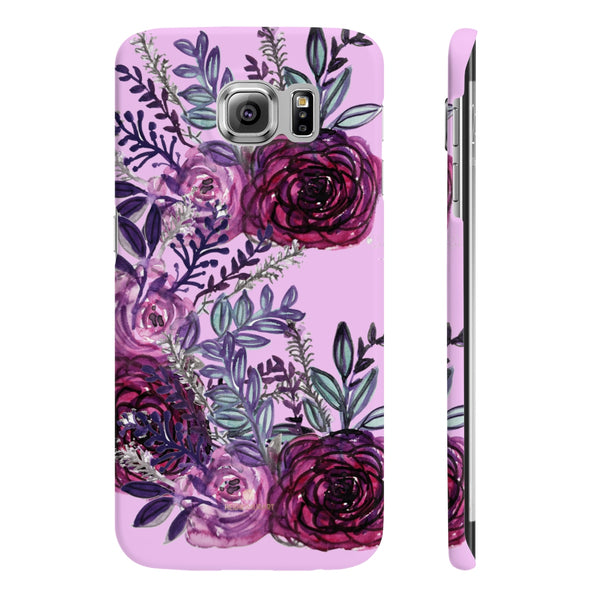 Pale Pink Slim iPhone/ Samsung Galaxy Floral Purple Rose Phone Case, Made in UK-Phone Case-Samsung Galaxy S6 Slim-Matte-Heidi Kimura Art LLC