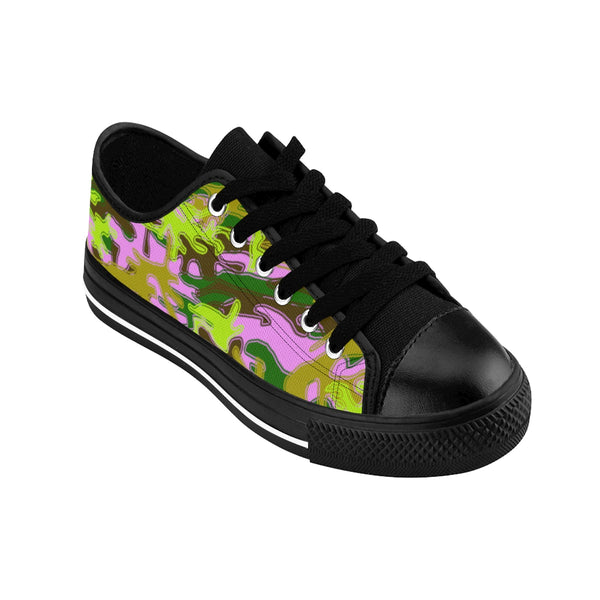 Pink Green Camouflage Military Print Premium Men's Low Top Canvas Sneakers Shoes-Men's Low Top Sneakers-Heidi Kimura Art LLC