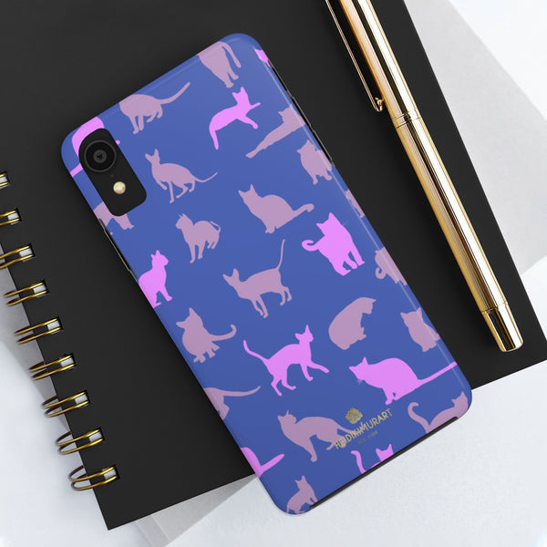 Cute Purple Gray Cats Print Designer Case Mate Tough Phone Cases-Made in USA - Heidikimurart Limited 