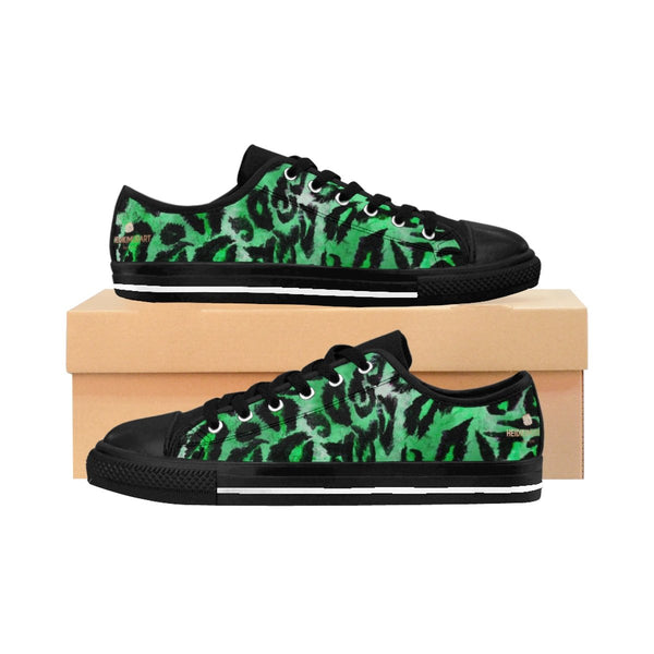 Green Leopard Animal Print Premium Men's Low Top Canvas Sneakers Running Shoes-Men's Low Top Sneakers-Heidi Kimura Art LLC