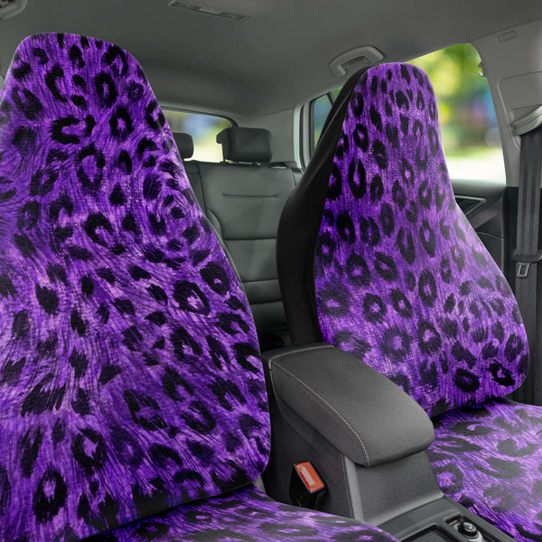 Purple Leopard Car Seat Cover, Purple Animal Print Designer Essential Premium Quality Best Machine Washable Microfiber Luxury Car Seat Cover - 2 Pack For Your Car Seat Protection, Cart Seat Protectors, Car Seat Accessories, Pair of 2 Front Seat Covers, Custom Seat Covers