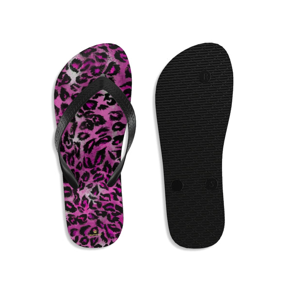 Pink Leopard Animal Print Unisex Flip-Flops Beach Pool Sandals- Made in USA-Flip-Flops-Heidi Kimura Art LLC