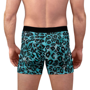 Light Blue Leopard Print Animal Premium Men's Boxer Briefs Underwear Cute Undies-Men's Underwear-L-Black Seams-Heidi Kimura Art LLC
