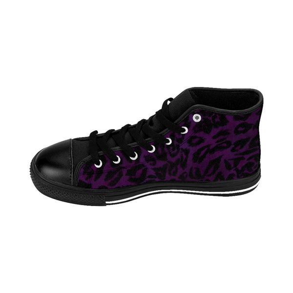 Dark Purple Leopard Animal Print Premium Men's High-top Fashion Sneakers-Men's High Top Sneakers-Heidi Kimura Art LLC