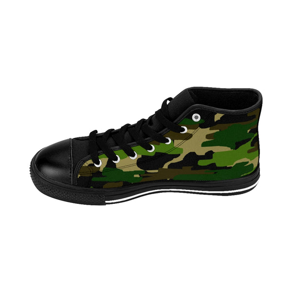 Military Army Green Camouflage Print Women's High Top Sneakers Running Shoes (US Size: 6-12)-Women's High Top Sneakers-Heidi Kimura Art LLC Green Camo Women's Sneakers, Military Army Green Camouflage Print Women's High Top Sneakers, Athletic Classic Running Shoes (US Size: 6-12)