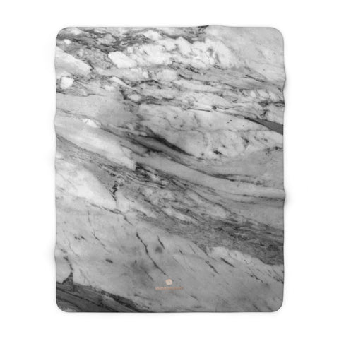Modern Grey Marble Print Designer Cozy Sherpa Fleece Blanket-Made in USA-Blanket-60" x 80"-Heidi Kimura Art LLC