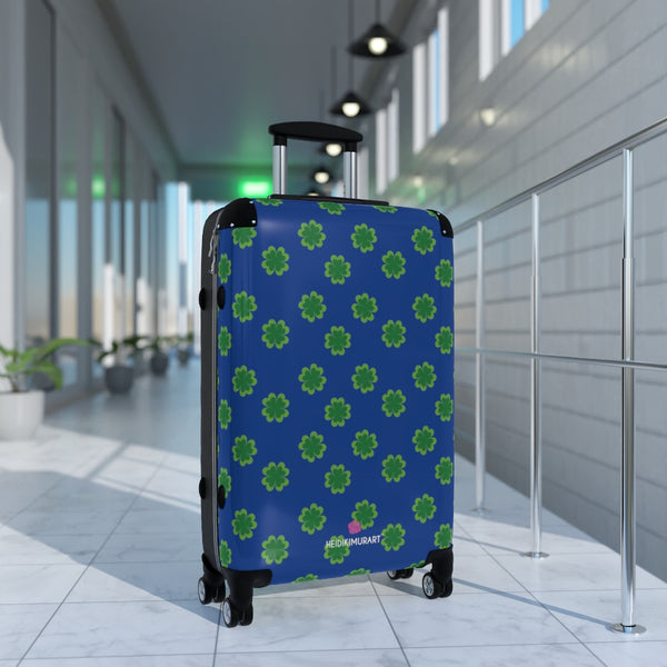 Blue Clover Print Suitcases, Irish Style St. Patrick's Day Designer Suitcase Luggage (Small, Medium, Large)