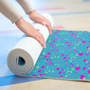 Blue Hearts Foam Yoga Mat, Sky Blue and Pink Hearts Pattern Valentine's Day Special Best Fashion Stylish Lightweight 0.25" thick Best Designer Gym or Exercise Sports Athletic Yoga Mat Workout Equipment - Printed in USA (Size: 24″x72")