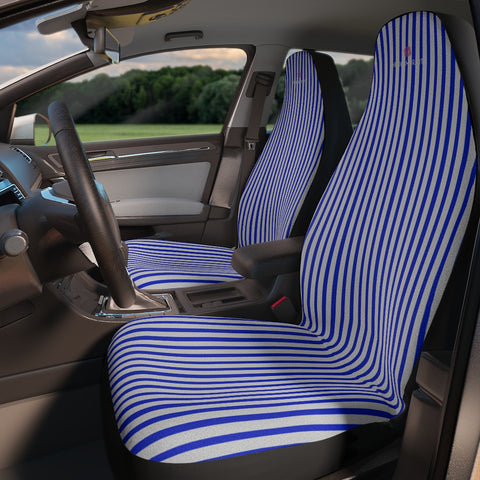 Blue Striped Car Seat Covers, White and Blue Vertically Striped 2-Pcs Set (48.03" × 18.50") Blue Stripes Car Seat Covers, Best Car Accessories Essential Premium Quality Best Soft Luxury Car Seat&nbsp;- 2 Pack For Your Car Seat Protection, Car Seat Protectors, Designer Car Seat Accessories, Pair of 2 Front Seat Covers, Custom Seat Covers, Luxury Car Seat Covers, Best Car Seat Covers