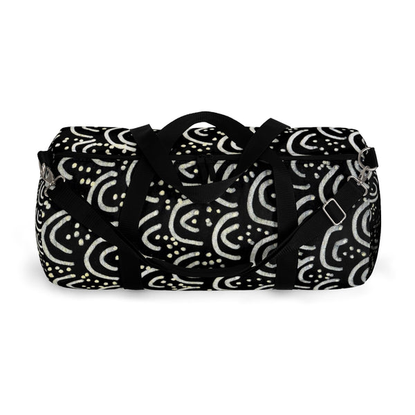 African Tribal Print Duffel Bag, Black Gold All Day Small Or Large Size Bag, Made in USA-Duffel Bag-Heidi Kimura Art LLC