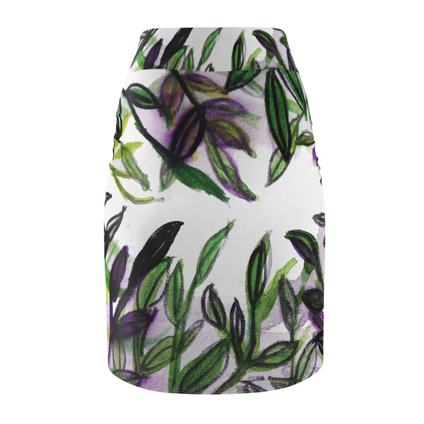 Boho Style Lady Tropical Green Leaves Women's Designer Pencil Skirt - Made in USA (XS-2XL)-Pencil Skirt-Heidi Kimura Art LLC
