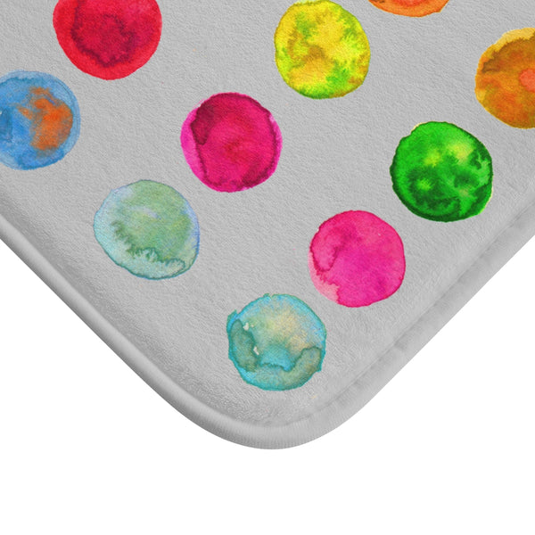 Light Ash Gray Colorful Watercolor Polka Dots Print Microfiber Bath Mat-Made in USA-Bath Mat-Heidi Kimura Art LLC