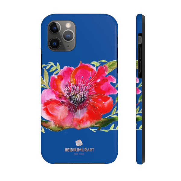 Blue Red Hibiscus Phone Case, Floral Print Flower Case Mate Tough Phone Cases-Made in USA - Heidikimurart Limited 