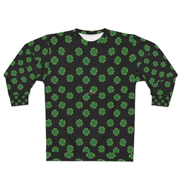 Black St. Patrick's Day Green Clover Print Unisex Cotton Polyester Sweatshirt- Made in USA-Unisex Sweatshirt-2XL-Heidi Kimura Art LLC