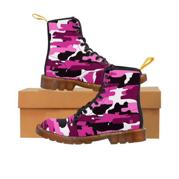 Pink Camo Women's Boots, Army Military Print Best Winter Laced Up Canvas Boots For Women (US Size 6.5-11)