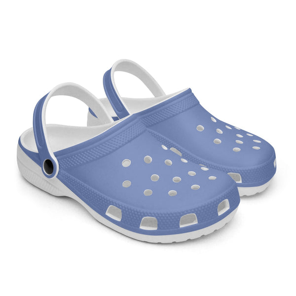 Blueberry Blue Color Unisex Clogs, Best Solid Blue Color Classic Solid Color Printed Adult's Lightweight Anti-Slip Unisex Extra Comfy Soft Breathable Supportive Clogs Flip Flop Pool Water Beach Slippers Sandals Shoes For Men or Women, Men's US Size: 3.5-12, Women's US Size: 4-12