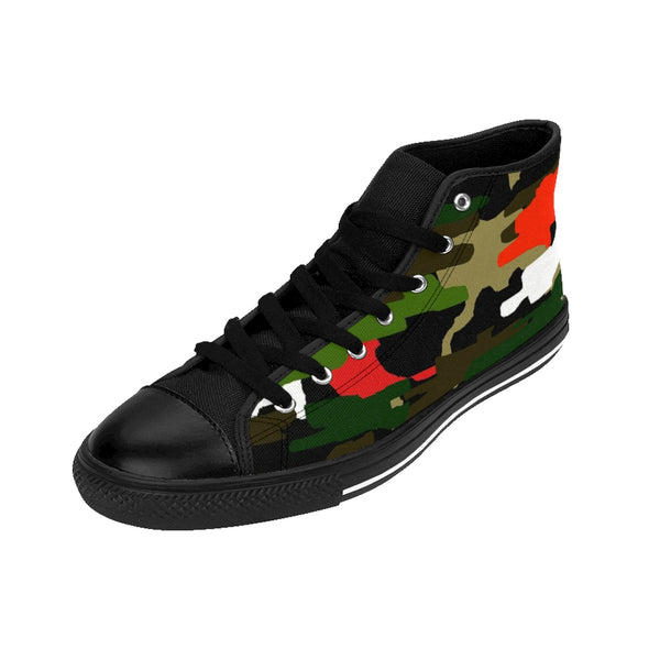 Red Green Cam Women's Sneakers, Army Print Designer High-top Sneakers Tennis Shoes-Shoes-Printify-Heidi Kimura Art LLCRed Green Camo Women's Sneakers, Army Military Camouflage Print 5" Calf Height Women's High-Top Sneakers Running Canvas Shoes (US Size: 6-12)