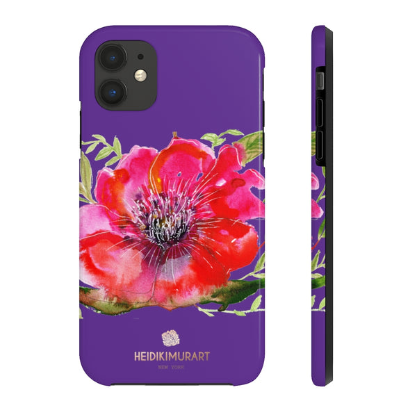 Purple Red Hibiscus Phone Case, Floral Print Flower Case Mate Tough Phone Cases-Made in USA - Heidikimurart Limited 