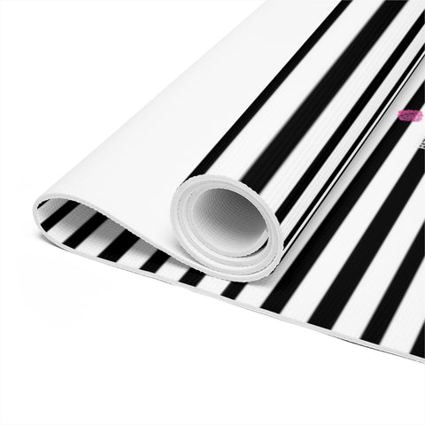 Black Stripes Foam Yoga Mat, Vertical Stripes Black and White Stylish Lightweight 0.25" thick Best Designer Gym or Exercise Sports Athletic Yoga Mat Workout Equipment - Printed in USA (Size: 24″x72")