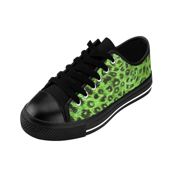Green Leopard Print Women's Sneakers, Bright Green Leopard Spots Animal Print Fashion Tennis Canvas Shoes For Ladies