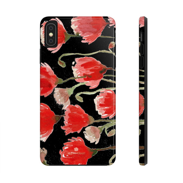 Black Red Tulip Phone Case, Floral Print Flower Case Mate Tough Phone Cases-Made in USA - Heidikimurart Limited 