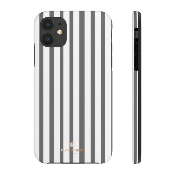 Grey Striped iPhone Case, Designer Case Mate Tough Samsung Galaxy Phone Cases-Phone Case-Printify-iPhone 11-Heidi Kimura Art LLC