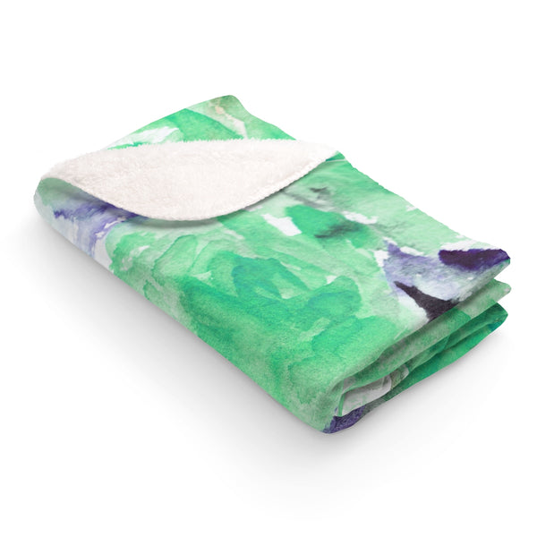 Light Blue Rose Floral Print 100% Polyester Cozy Sherpa Fleece Blanket - Made in USA-Blanket-50x60-Heidi Kimura Art LLC