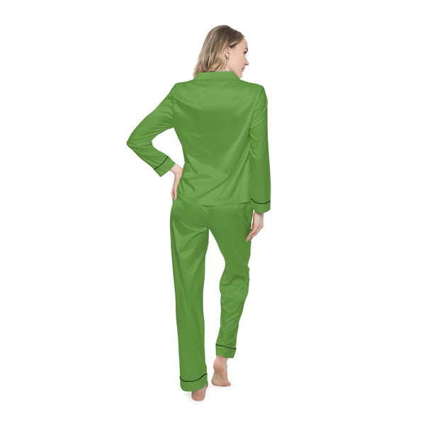 Light Green Women's Satin Pajamas, Luxury Premium Solid Color Loungewear For Women