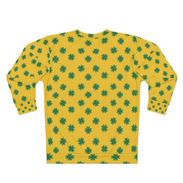 Yellow St. Patrick's Day Green Clover Print Unisex Couple's Designer Sweatshirt- Made in USA-Unisex Sweatshirt-Heidi Kimura Art LLC
