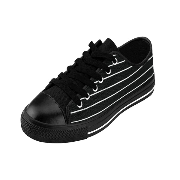 Black Stripes Print Men's Sneakers, Best Modern Striped Designer Men's Low Tops, Premium Men's Nylon Canvas Tennis Fashion Sneakers Shoes (US Size: 7-14)