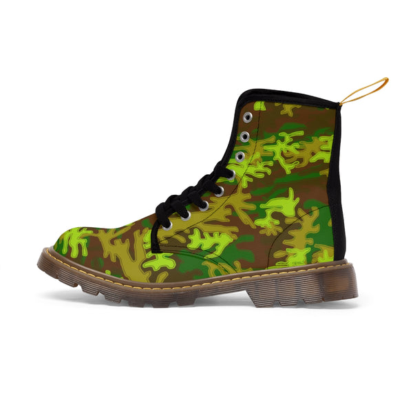 Brown Green Camo Women's Boots, Army Military Print Best Winter Laced Up Canvas Boots For Women (US Size 6.5-11)
