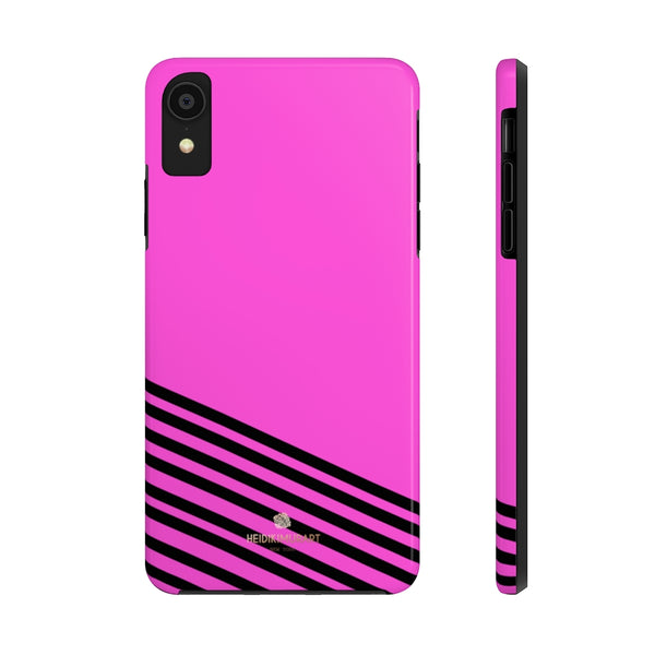 Pink Black Striped iPhone Case, Designer Case Mate Tough Samsung Galaxy Phone Cases-Phone Case-Printify-iPhone XR-Heidi Kimura Art LLC