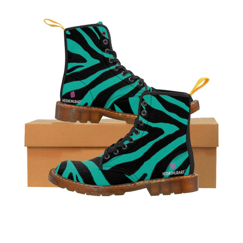 Blue Zebra Best Men's Boots, Zebra Animal Print Best Lace Up Combat Canvas Boots Shoes For Men (US Size: 7-10.5)