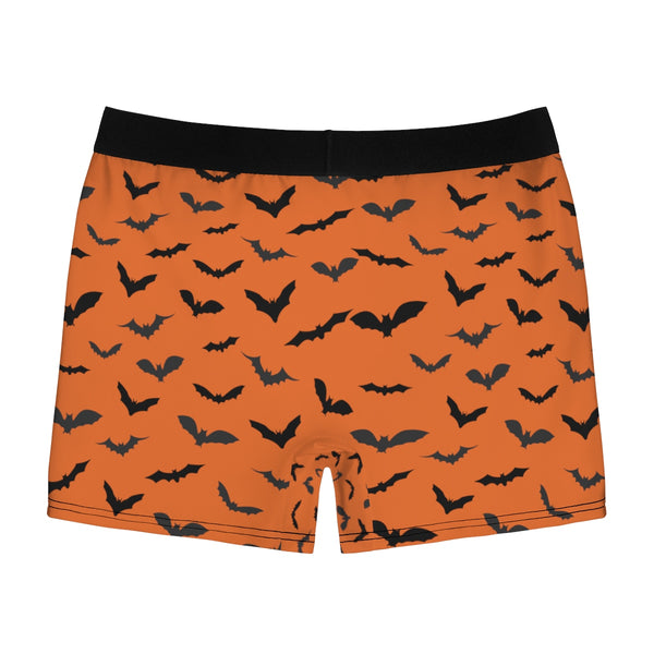 Black Orange Halloween Flying Bats Designer Gay Men's Boxer Briefs (US Size: XS-3XL)-Men's Underwear-Heidi Kimura Art LLC