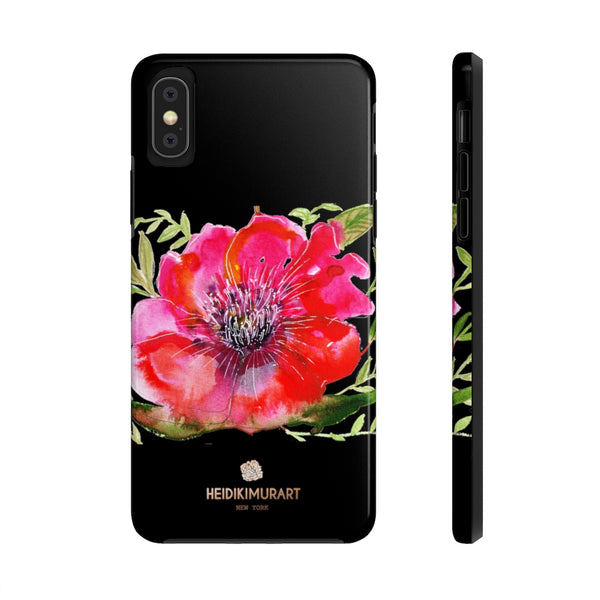 Black Red Hibiscus Phone Case, Flower Floral Print Case Mate Tough Phone Cases-Made in USA - Heidikimurart Limited 