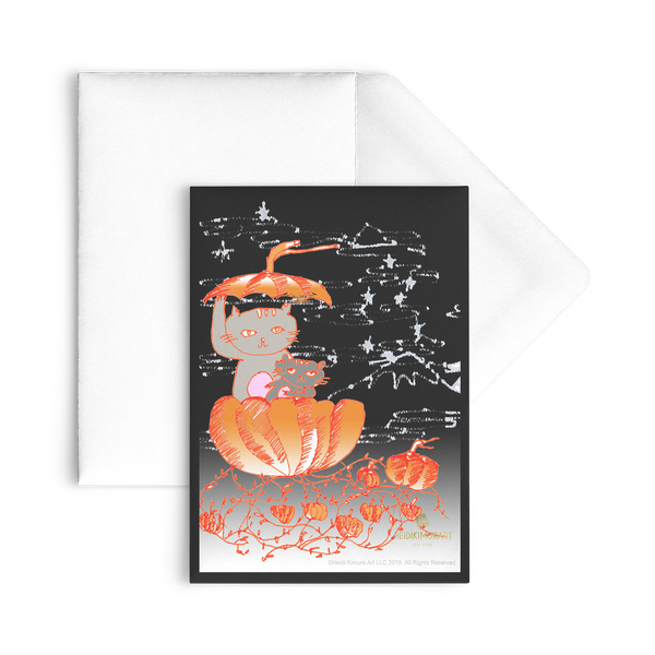 Pumpkin Kittens For Fall, Flat Greeting Post Cards, Made in USA, Sets of 10pcs, 30pcs, 50pcs-Cards-Heidi Kimura Art LLC
