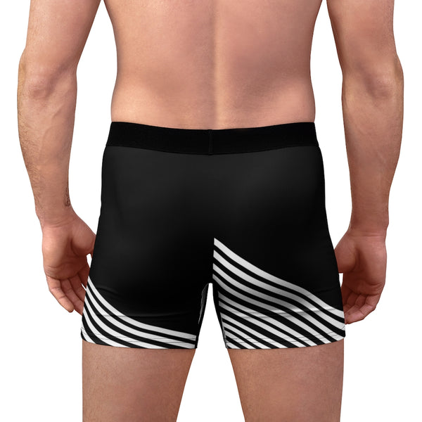 Black Striped Men's Boxer Briefs, Diagonal Stripe Print Premium Quality Underwear For Men-All Over Prints-Printify-Heidi Kimura Art LLC