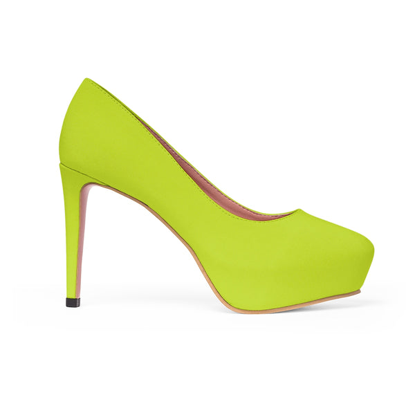 Lime Green Solid Color Print Designer Women's Platform 4 inch Heels (US Size: 5-11)-4 inch Heels-Heidi Kimura Art LLC