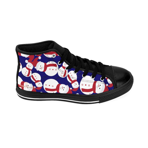 Navy Blue Christmas Red White Snowman Men's High-Top Sneakers (US Size 6-14)-Men's High Top Sneakers-Heidi Kimura Art LLC